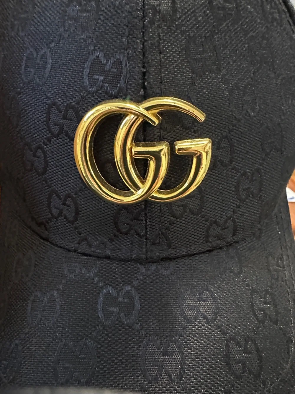 Gucci Black GG Monogram Baseball Cap with Gold Double G